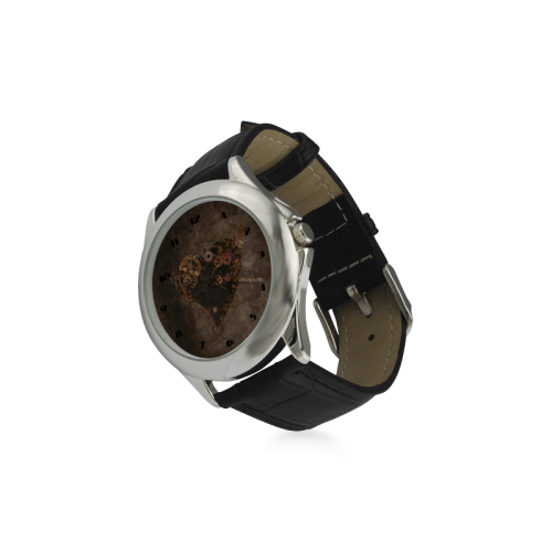 A decorated Steampunk Heart in brown Women's Classic Leather Strap Watch(Model 203)