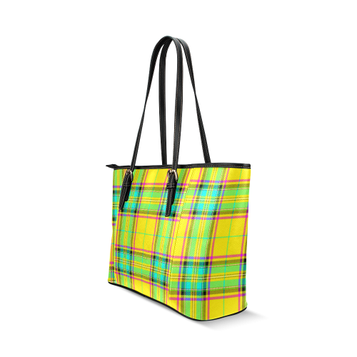 TARTAN-YELLOW Leather Tote Bag/Large (Model 1640)