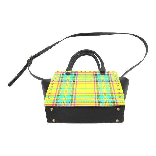 TARTAN-YELLOW Rivet Shoulder Handbag (Model 1645)