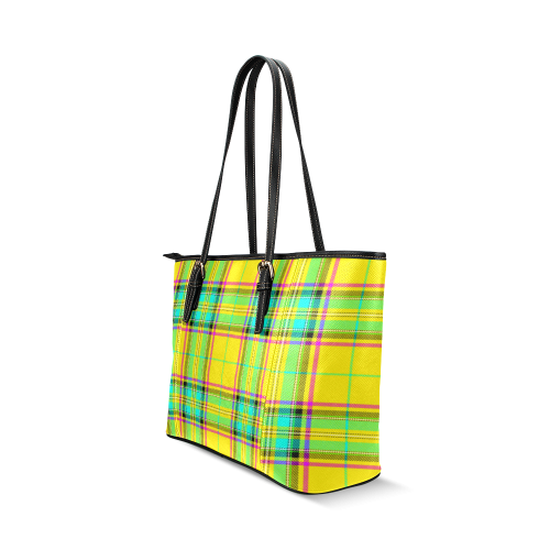 TARTAN-YELLOW Leather Tote Bag/Small (Model 1640)