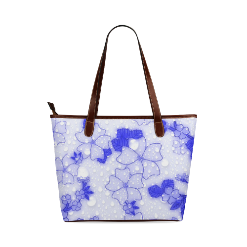 wet floral Pattern, blue Shoulder Tote Bag (Model 1646)