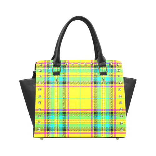 TARTAN-YELLOW Rivet Shoulder Handbag (Model 1645)