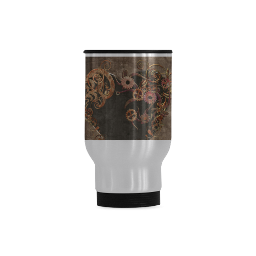A decorated Steampunk Heart in brown Travel Mug (Silver) (14 Oz)