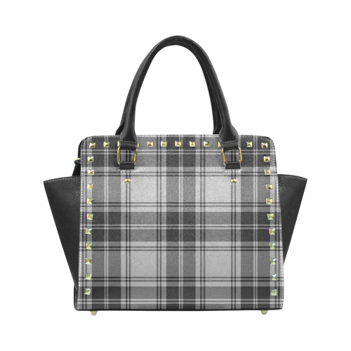 DOUGLAS GREY TARTAN Rivet Shoulder Handbag (Model 1645)