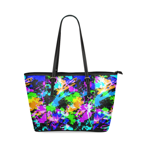 PAINT SPLASH Leather Tote Bag/Small (Model 1640)