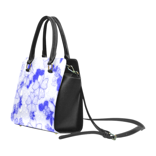 wet floral Pattern, blue Rivet Shoulder Handbag (Model 1645)