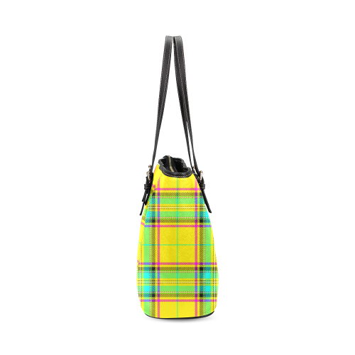 TARTAN-YELLOW Leather Tote Bag/Small (Model 1640)