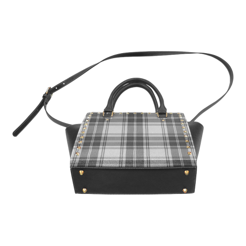 DOUGLAS GREY TARTAN Rivet Shoulder Handbag (Model 1645)