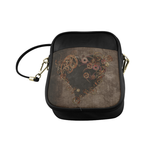 A decorated Steampunk Heart in brown Sling Bag (Model 1627)
