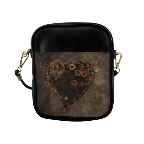 A decorated Steampunk Heart in brown Sling Bag (Model 1627)