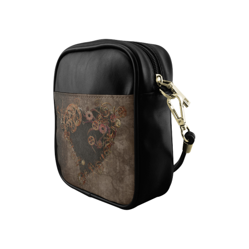 A decorated Steampunk Heart in brown Sling Bag (Model 1627)