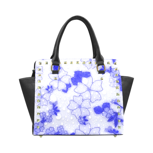 wet floral Pattern, blue Rivet Shoulder Handbag (Model 1645)
