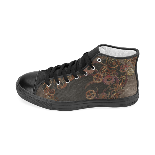 A decorated Steampunk Heart in brown Women's Classic High Top Canvas Shoes (Model 017)