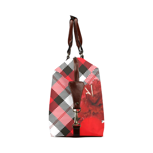 red white plaid flowers Classic Travel Bag (Model 1643)