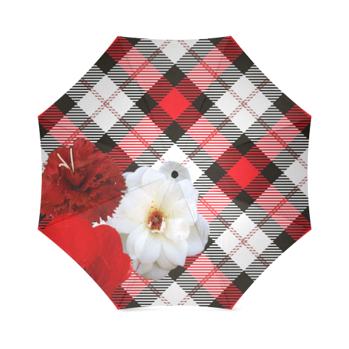 red white plaid flowers Foldable Umbrella (Model U01)