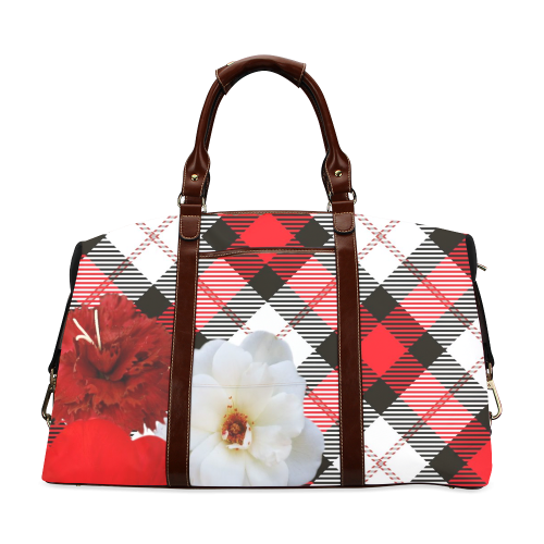 red white plaid flowers Classic Travel Bag (Model 1643)