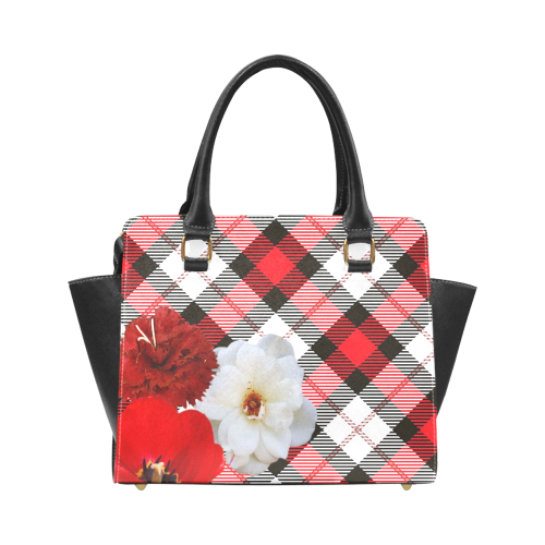 red white plaid flowers Rivet Shoulder Handbag (Model 1645)