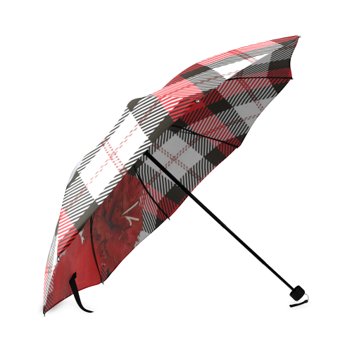 red white plaid flowers Foldable Umbrella (Model U01)