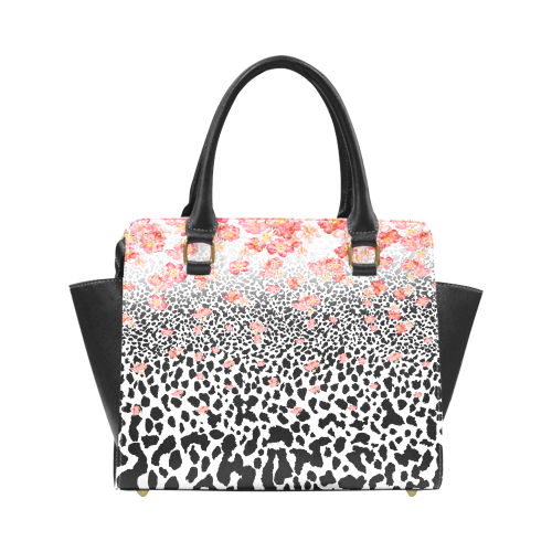 Leopard Skin With Flowers Rivet Shoulder Handbag (Model 1645)