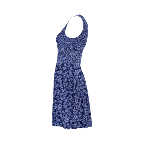 Vintage Floral Cerulean Blue Flowers Atalanta Sundress (Model D04)