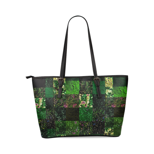 Foliage Patchwork #1 - Jera Nour Leather Tote Bag/Small (Model 1640)