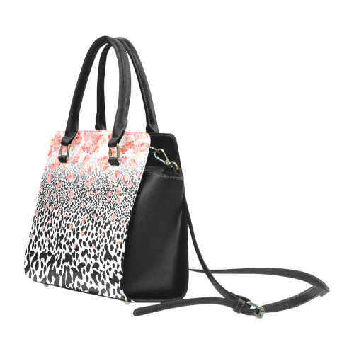 Leopard Skin With Flowers Rivet Shoulder Handbag (Model 1645)