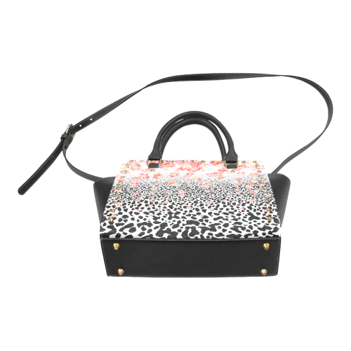 Leopard Skin With Flowers Rivet Shoulder Handbag (Model 1645)