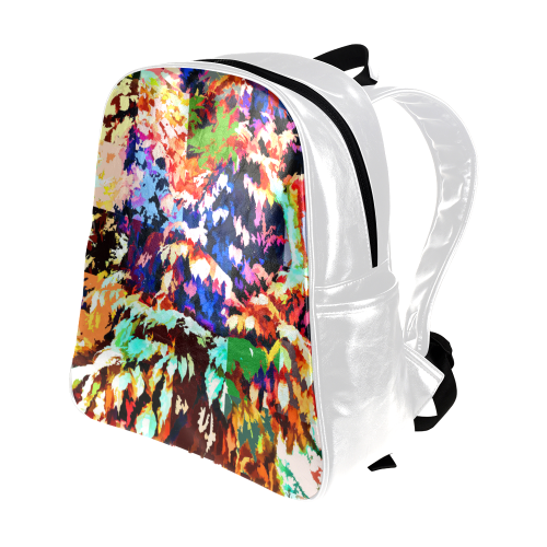 Foliage Patchwork #7 White - Jera Nour Multi-Pockets Backpack (Model 1636)