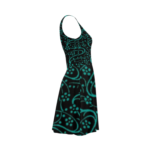 Vintage Swirl Floral Teal Turquoise Black Atalanta Sundress (Model D04)
