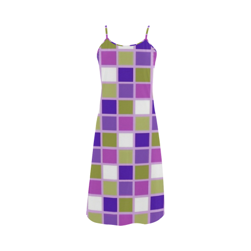 Harlequin Sage Green Lavender Purple Color Tiles Alcestis Slip Dress (Model D05)