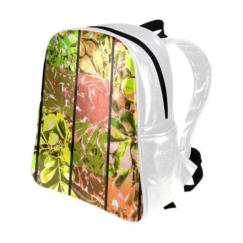 Foliage Patchwork #5 White - Jera Nour Multi-Pockets Backpack (Model 1636)