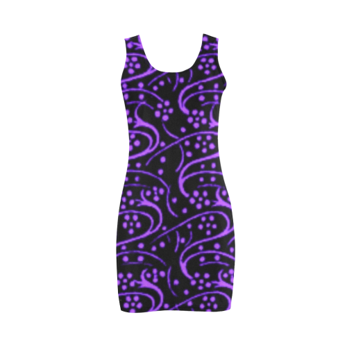 Vintage Swirl Floral Purple Black Medea Vest Dress (Model D06)