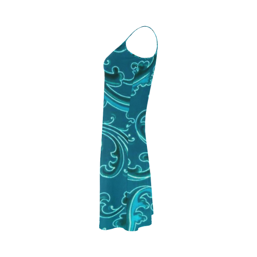 Vintage Swirls Curlicue Teal Turquoise Peacock Alcestis Slip Dress (Model D05)