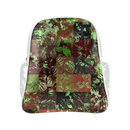 Foliage Patchwork #4 White - Jera Nour Multi-Pockets Backpack (Model 1636)