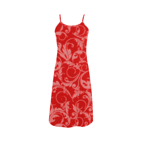 Vintage Swirls Coral Red Alcestis Slip Dress (Model D05)