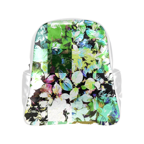 Foliage Patchwork #2 White - Jera Nour Multi-Pockets Backpack (Model 1636)