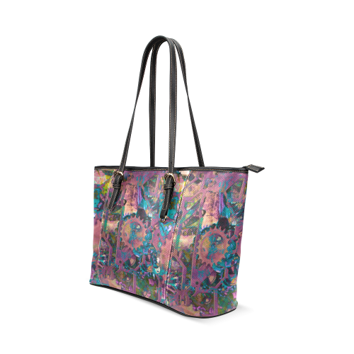 Steampunk abstract Leather Tote Bag/Large (Model 1640)