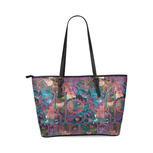 Steampunk abstract Leather Tote Bag/Large (Model 1640)