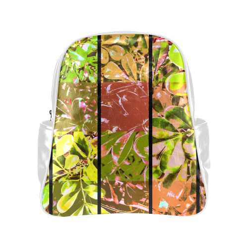 Foliage Patchwork #5 White - Jera Nour Multi-Pockets Backpack (Model 1636)