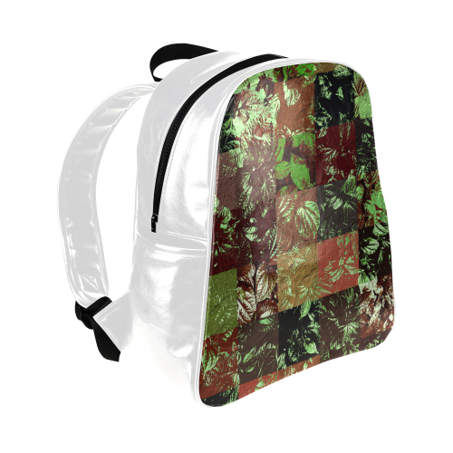 Foliage Patchwork #4 White - Jera Nour Multi-Pockets Backpack (Model 1636)