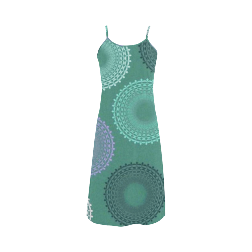 Teal Sea Foam Green Lace Doily Alcestis Slip Dress (Model D05)