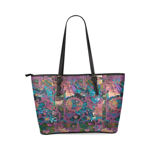 Steampunk abstract Leather Tote Bag/Small (Model 1640)
