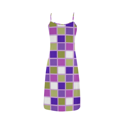 Harlequin Sage Green Lavender Purple Color Tiles Alcestis Slip Dress (Model D05)