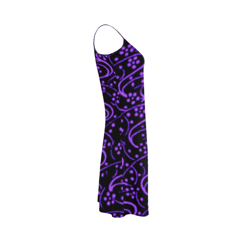 Vintage Swirl Floral Purple Black Alcestis Slip Dress (Model D05)