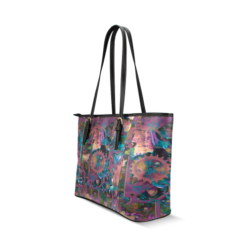 Steampunk abstract Leather Tote Bag/Small (Model 1640)