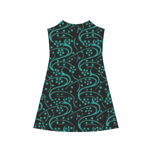 Vintage Swirl Floral Teal Turquoise Black Alcestis Slip Dress (Model D05)