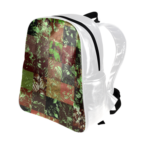 Foliage Patchwork #4 White - Jera Nour Multi-Pockets Backpack (Model 1636)