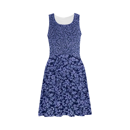 Vintage Floral Cerulean Blue Flowers Atalanta Sundress (Model D04)