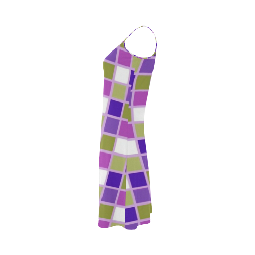 Harlequin Sage Green Lavender Purple Color Tiles Alcestis Slip Dress (Model D05)