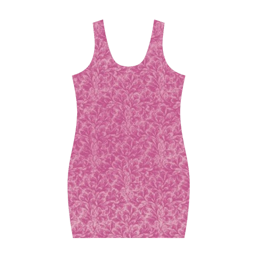 Vintage Floral Lace Leaf Fuchsia Pink Medea Vest Dress (Model D06)